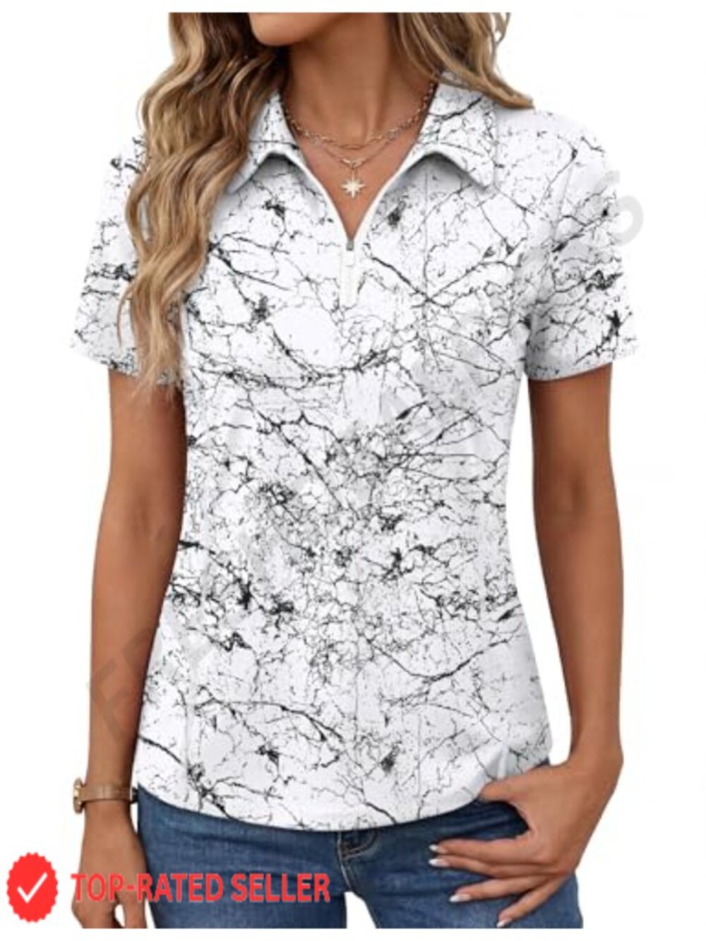 Women's Short Sleeve Athletic Polo High Stretch Quarter Zip Golf Tennis